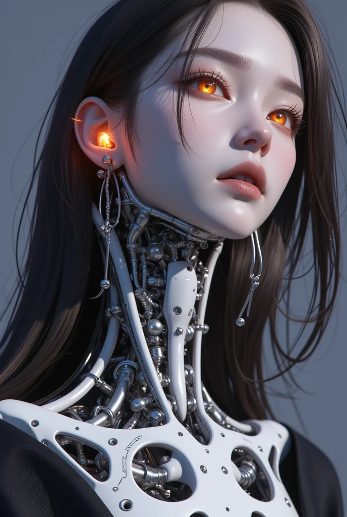 Female AI face、Machine skeleton、Realistic depiction