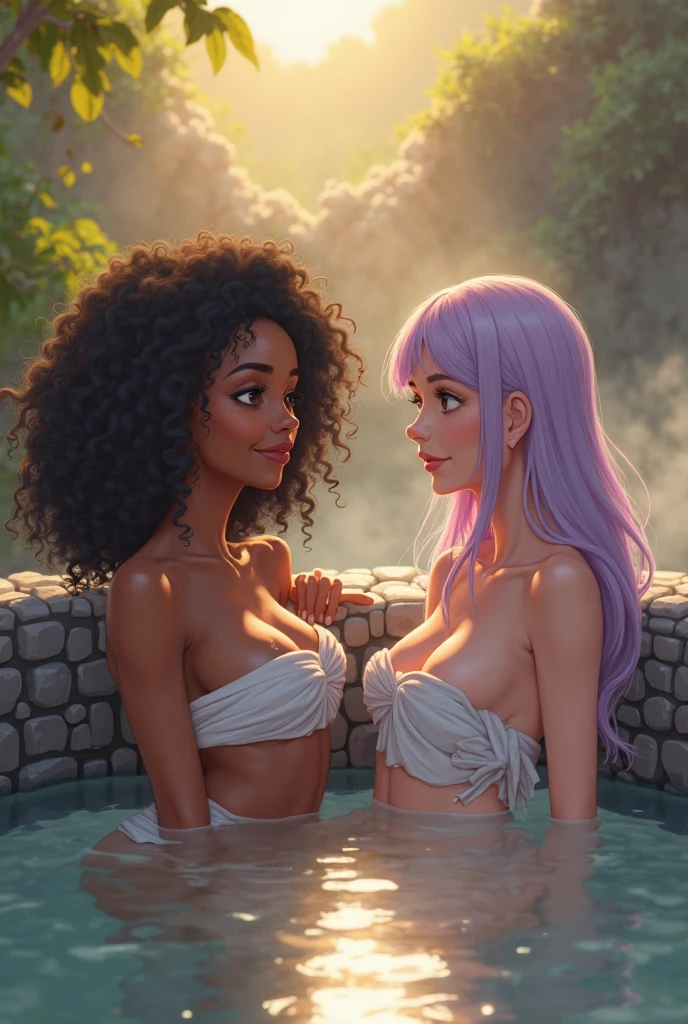 african goddess and a french tattooed redhead albino girl, cute jiggly fat round belly voluptuous body, heterochromia eyes, really curly hair, dark skin, round belly voluptuous body, frills, ribbons, floral embroidery, neon rainbow stockings and long gloves, cute neon rainbow panties with embroidery, choker, wearing a neon rainbow garter belt, ripped costume 22 years old, [[dimples]], realistic, (lying on her side), she is wearing a red panties, (wearing a garter belt and black pantyhose), sexy, (huge breasts 2:1), torn, (all torn), wet clothing, short brown hair, (hair tied with bows), curved, SFW