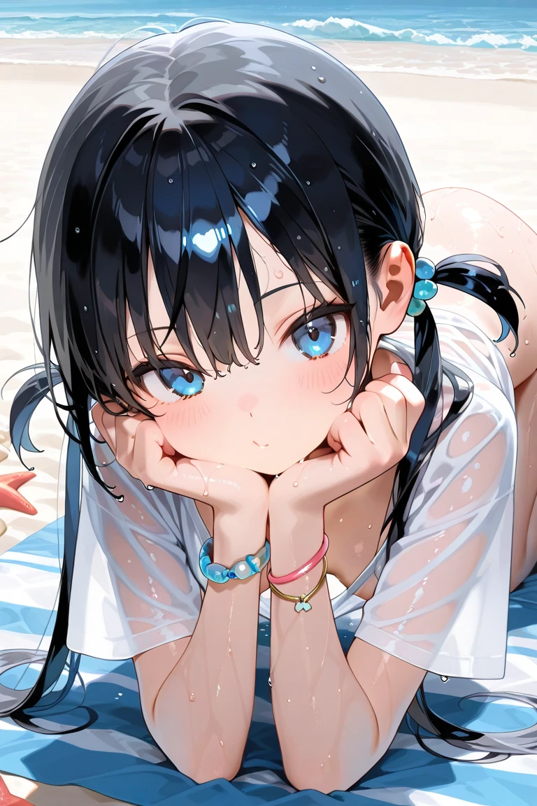 Beautiful girl at 13 years old,Japanese,,,Small and slim,Flat Chest,Small breasts,Baby Face,Small face,Black Hair,Twin tails,Grey Eyes,middle School girls,Micro Bikini,open mouth,tongue out,Kneeling and sitting,Tie hands behind back,Beautiful and detailed anime art,puzzled look,high angle, looking at viewer, looking ahead, from above,cowboy shot,Sexy vibe,cum on tongue,On the bed
