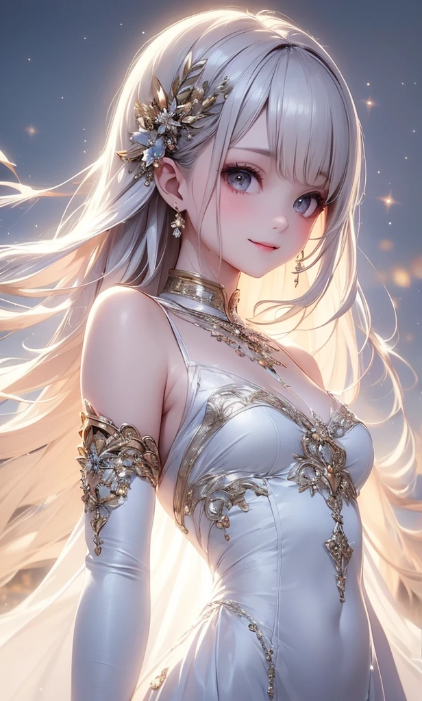 Woman in transparent dress,Viewer,(((Full breasts, Keeley University))),Slim waist,(Navel exposed,Bare waist), Long hair, extreme detailed details, Detailed fantasy art, Stunning character art, Beautiful and exquisite character art, Beautiful transparent dress, Very detailed, Girl wearing flowing Hanfu, Exquisite headpieces and jewellery,Crystal jewelry filigree, galaxy, Stunning visuals, (Dynamic Stripes, light rail:1.2), Vibrant colors,Long hair动漫女孩和狐狸, 美丽的白金色Angel女士, 白毛Angel, Beautiful character painting, Beautiful anime portrait, Angel翅膀的女孩, a beautiful Angel woman, Mystical artwork, Guweiz, by Ren Renfa, Angel, Large Breasts,Full breasts,Golden ratio figure,Perfect body,Ultra wide-angle shooting,Full body shot,Body close-up,Full body shot,Wearing a pleated tulle skirt,Soft anime illustration, Soft dark background,Fujifilm XT3 Clear focus, f 5.6, High Detail, Clear focus, Dramatic, (Wearing openwork clothing), (Looking at the audience:1.8), (Natural light), (Tempting)translucent, Good velvet quality, Compared, Divine Light,, Silver gray hair, Sky background, Absolute Strength,女性Angel,Girl in sexy silk,,Large Breasts,Full breasts,Golden ratio figure,Perfect body,Ultra wide-angle shooting,Full body shot,Body close-up,Full body shot, Wearing a tulle dress, Model shooting style, Large Breasts,Full breasts,Golden ratio figure,Perfect body,(Extremely detailed CG 8k wallpaper unit), The most beautiful artistic photos in the world, , 8K Ultra HD, ) On the big white bed,Lazy gesture,Charming and seductive expression,best quality,masterpiece,Ultra-high resolution,(Practical:1.4),original photo,Ultra-high resolution,White skin,Exquisite makeup,Long legs,Bright beautiful eyes,用深色眼影打造Exquisite makeup,