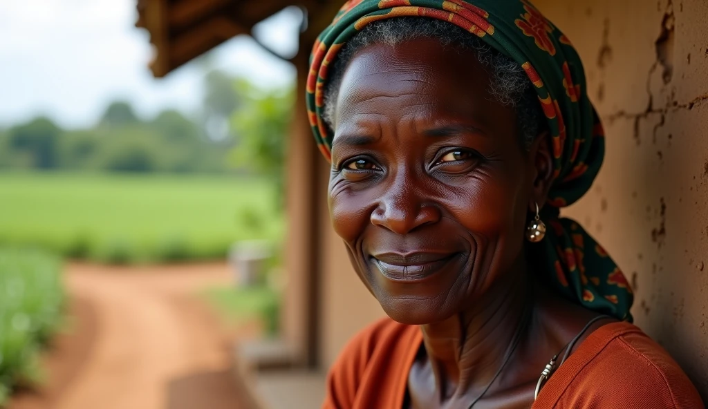 A country woman with light brown skin from Brazil who has signs of aging, dark eyes, is a fat woman and is already elderly., almost shaved afro hair, and be without accessories 
