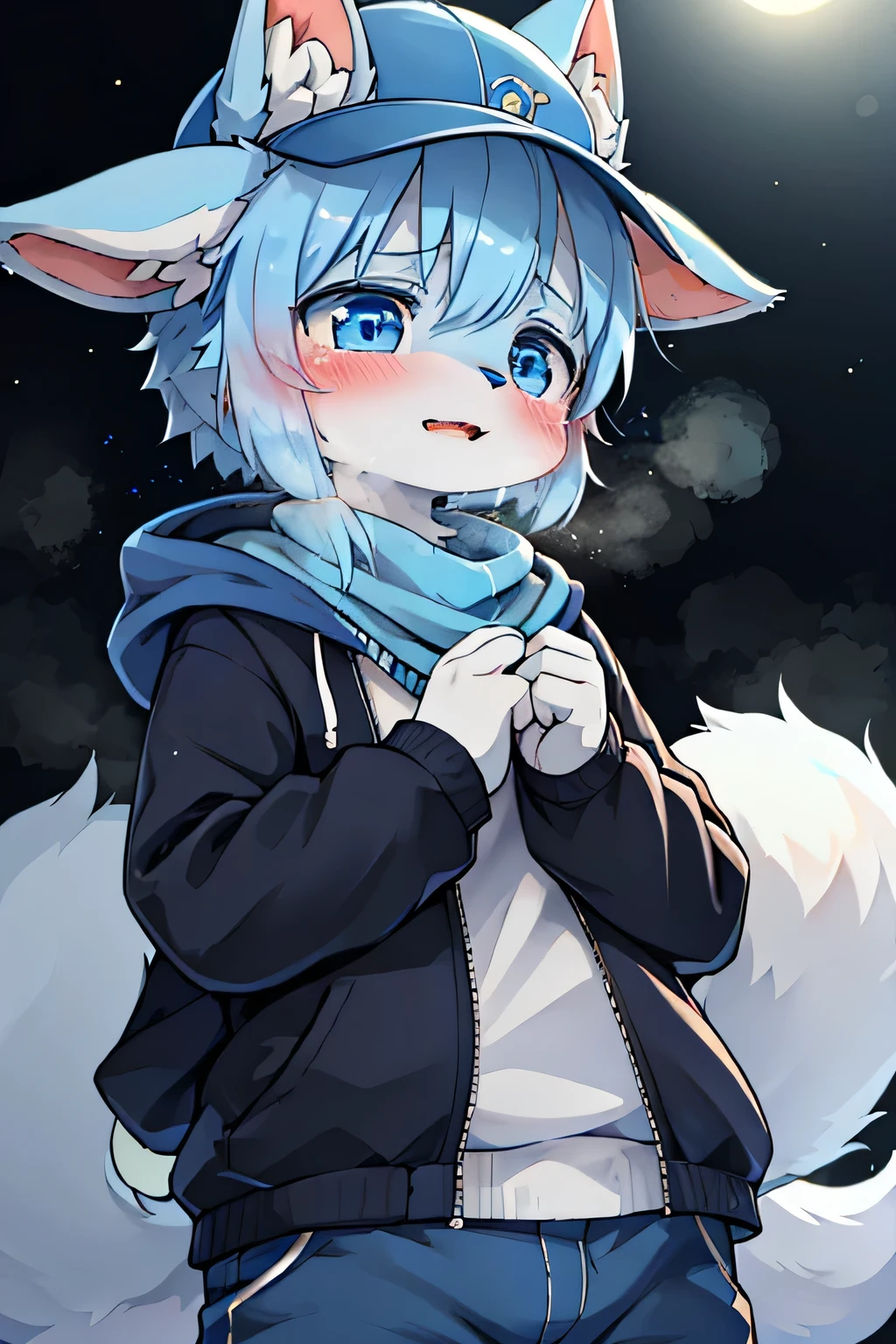 boy,青いfur,animalの耳,8K High Resolution, Blue short pants , grey hoodie,hat,fur,Blue Neckerchief,Grey Dog Tail,Pretty Beast,animal,Kemono,青色の boyと黄色の少女!I'm going to cry out loud,Deep kiss with someone else,cries事が大好きな雄の青年, bet, boy,boy,cries, lots of light blue ,Sparkling Eye