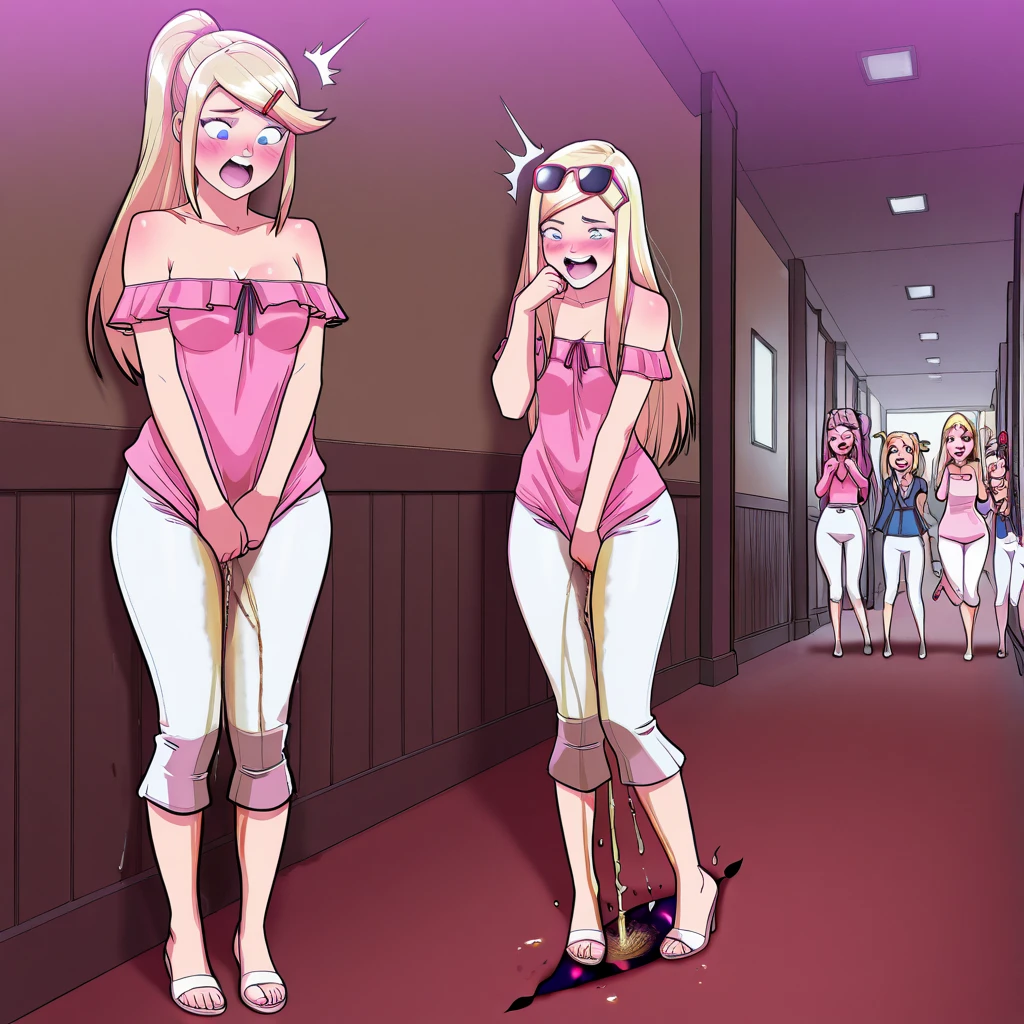 1girl, sexy 14yearold blonde slut is wearing a micro bikini and is presenting you her ass at a crowded mall