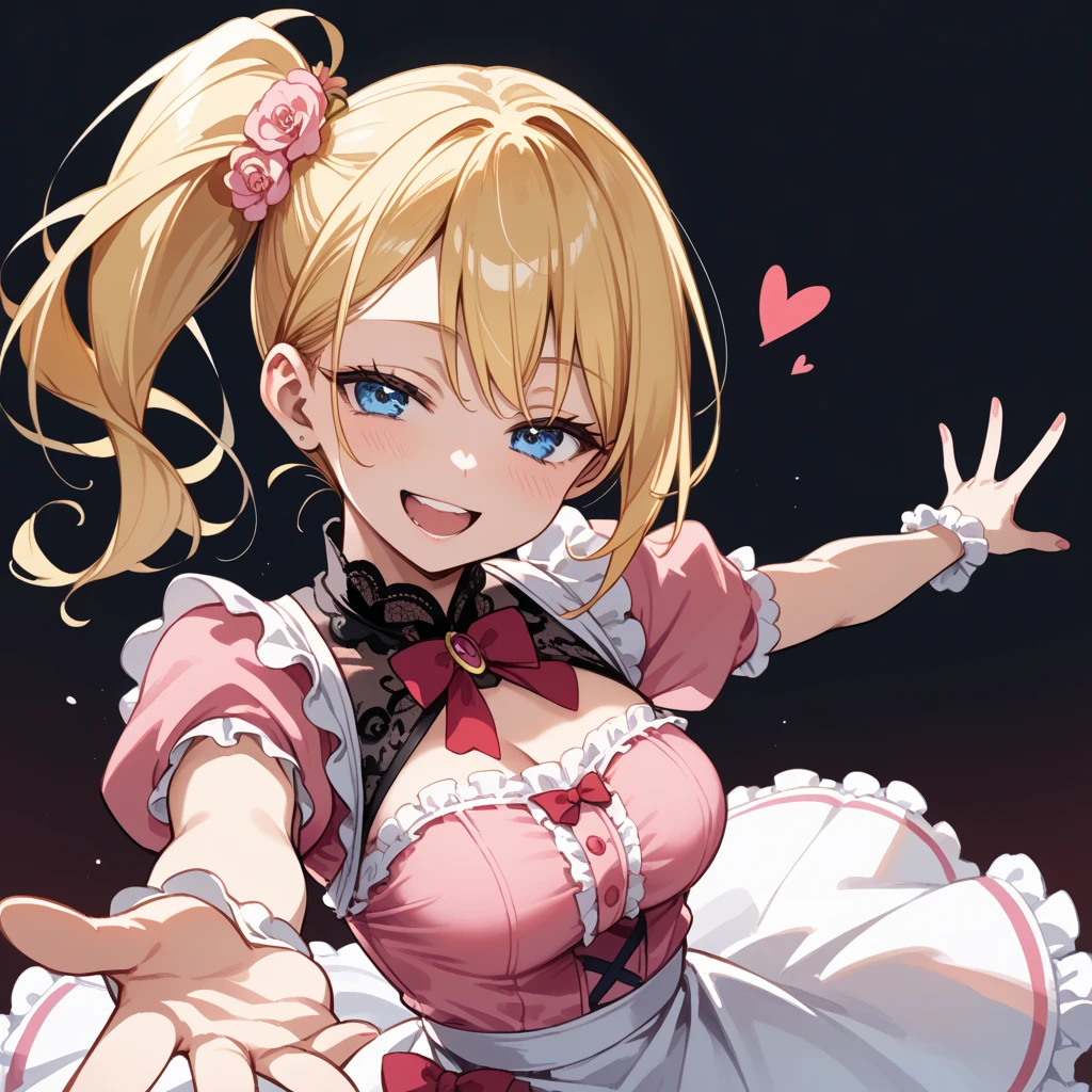 masterpiece, best quality, 1girl,blonde hair,Sui, (finely detailed heart shaped pupils and detailed face),,cowbody shot,lovestruck,extremely detailed picture unity 8k wallpaper,solo,(latex maid costume:0.9),glamour body,angry,latex thighhigh,from above,bind,hands on behind,looking at viewer,lift skirt,try to show me leotard,