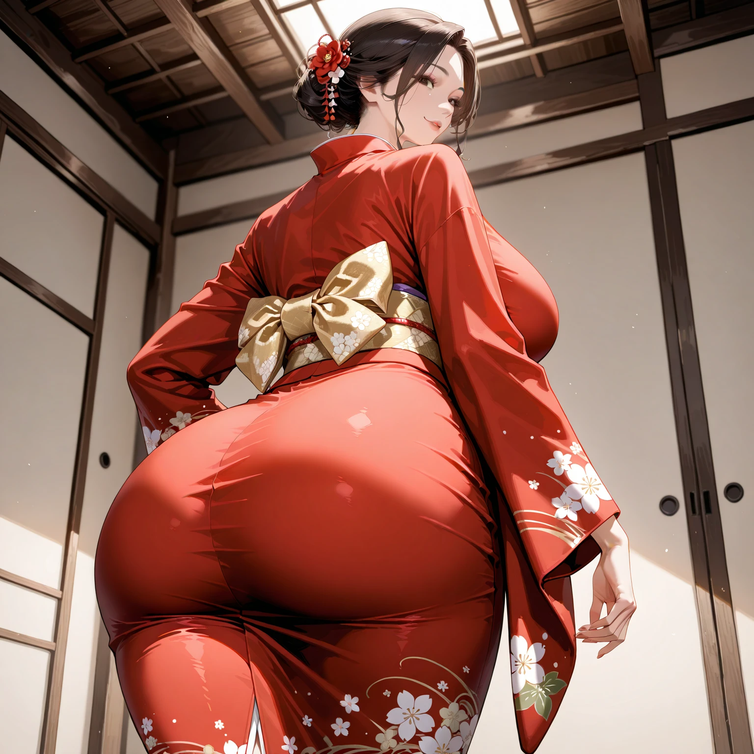 (high_aesthetic:1.2), 
curvy, extreme hourglass_figure, massive breasts, very wide hips, looking at viewer, 
china dress, cherry blossoms, outdoors, 
(cowboy shot:1.2), standing, 1girl, solo, chubby belly, blushing, massive round fat ass,