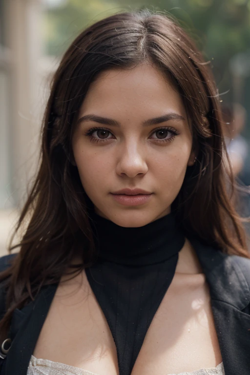 la photographie of a Automne fille, dans le parc, porter une veste en cuir, enjoy, fille, Automne, hot fille, (((very heavy bust))), brunette hairs, Long_hairs, regarde la caméra, symmetrical face, la photographie, spectacular lighting, magnificent, cleavage, a western film, (head of'artwork), high resolution, extremely detailed, skin with pores, blurred background, MAINS hors cadre TOUT le corps, Latin, photorealistic, depth of field, Cinematic lighting, best quality