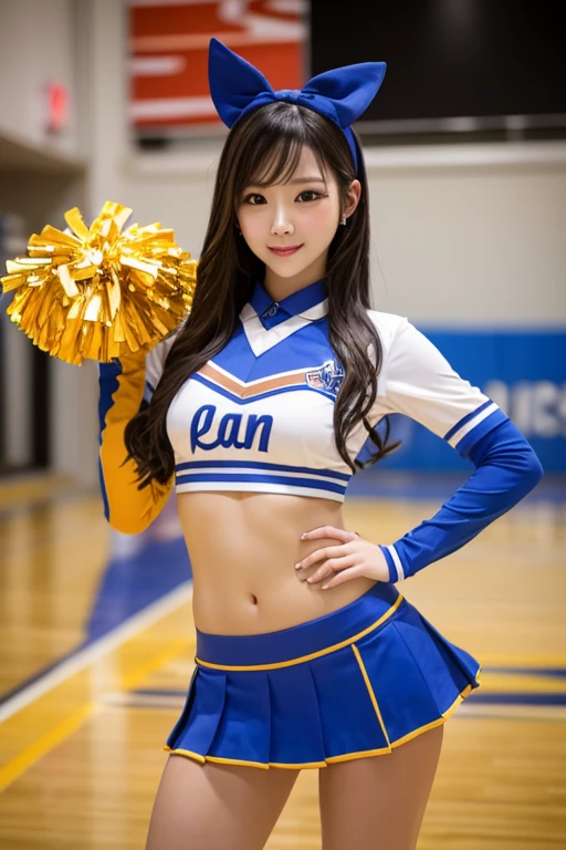 Highest quality, (beautiful)、cheer leading、Soft 、smile、Jump、Larger breasts、Belly button