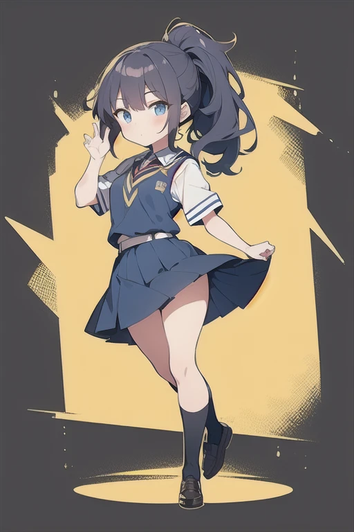 Highest quality、whole body、Black Hair、Iris、short hair、girl、cute、18-year-old、、Small hair ornament、Race Queen、mini skirt、Panty shot