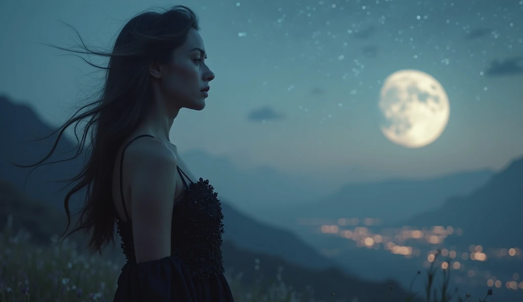 Break Bloodfallen, Break costume, ponytail, Outdoor, (night, Starry Sky:1.2), masterpiece, Put your arms behind your back, Highest quality, One girl, whole body, Mouth closed, lake, reflection, Outdoor, formula wallpaper