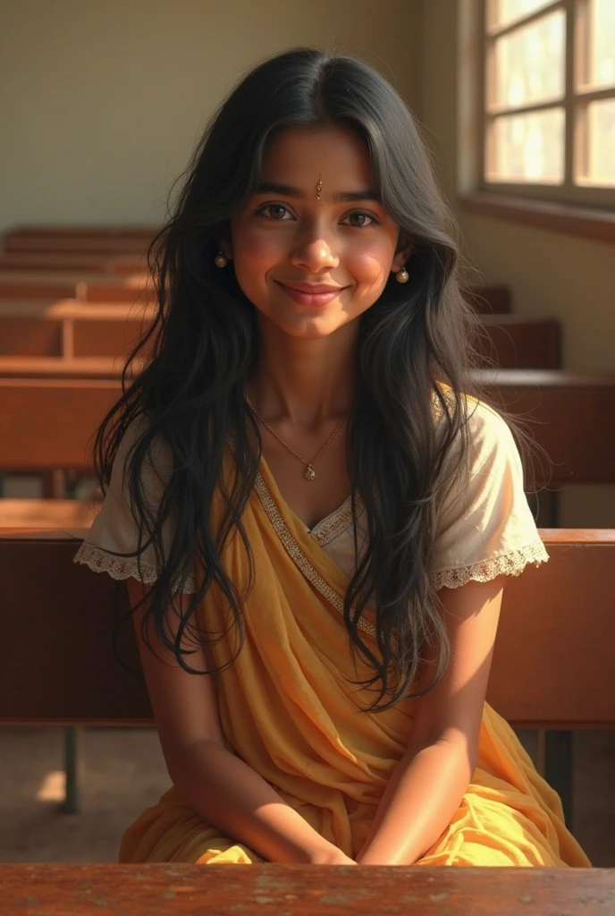 A beautiful white young indian girl wearing white punjabi top and blue jeans pant with thick black long wet hair loosened sat in front of a male barber in the temple of india and is about to get her head shaved with a straight Indian barbar razor with her hands shivering and eyes filled with sad as she was about to loose her hair with a line of girls and women behind her waiting in a line who were carrying a token and a blade in their hands for shaving their heads.