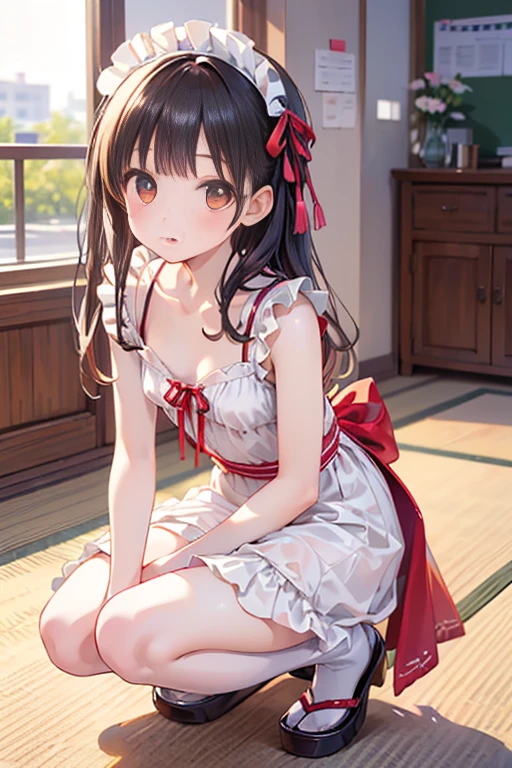 (pov Swimwear style) (beautiful body), (solo:2, 15 yo, curly:1.3 black hair long hair cute girl, cute red eyes, ecstasy smile, love mode, medium tits), (in a one piece Ruffled dress bikini swimsuit, Layered Pareo), break, in the Swimsuit changing room, background Double Exposure love hearts, BREAK, perfect anatomy, masterpiece, best quality, 16k, beautiful detailed love, sexy, daydreaming expression.