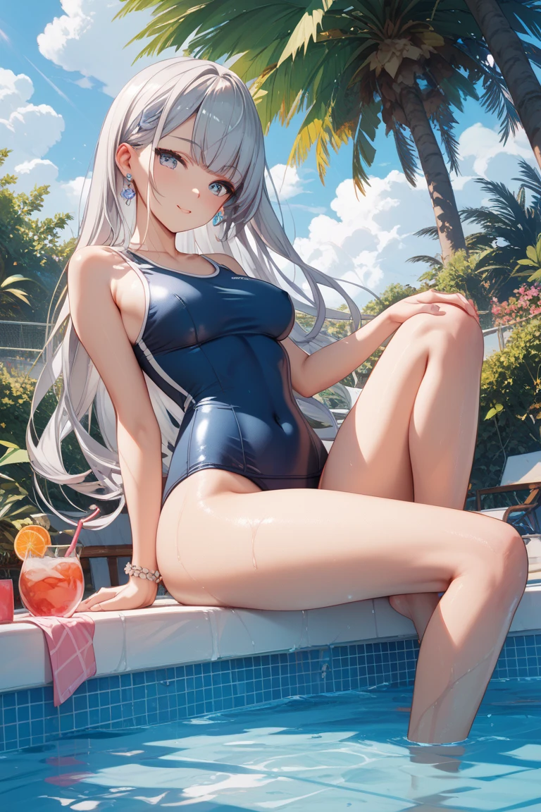 (Super detailed、Ultra-high resolution、8K masterpiece、Vibrant colors)、((Flat Color))、((Floating water))、summer、Poolside、A woman wearing a bondage swimsuit with holes、Big Breasts、Bound with gold chains、
((body paint、Pop tattoo on thigh))、Big Breasts、Spread your legs、Random Pause、Angle seen from behind、Sweaty、
(choker)、cameltoe、Beautiful hip line、
(Twin tails、Vermilion blue silver hair、hair ornaments)、Beautiful blue eyes、Beautiful red lip、(fun、smile、Ahegao)、
TWICE's Tzuyu' on pause、