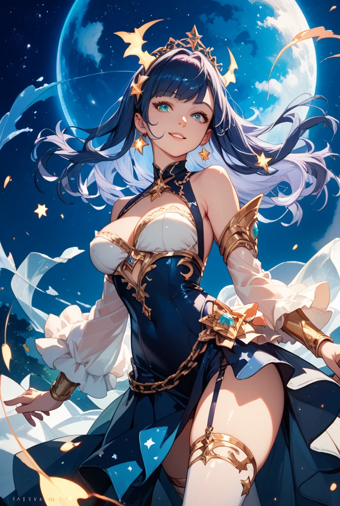 masterpiece, best quality, (1girl), supersailormoon, detailed face, , smile, nigh sky, moonlight, moon, white gloves, cowboy shot, detailed eyes, detailed face