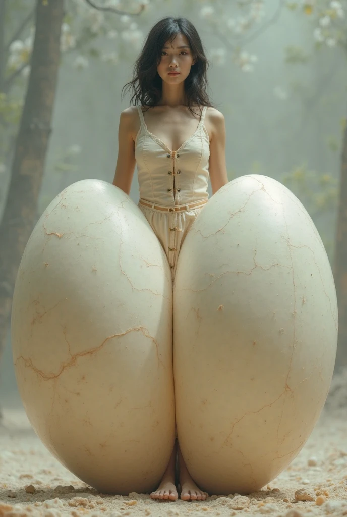 A woman Wearing sportswear nike tank tops and shoes, entangled in vines on a Hillside cliff, rock, covered in vines, entangled in roots of vines, roots of vines covered, beautiful woman, big breasts, legs open showing pussy, big root fucking her pussy, rock tree roots piercing her pussy, sensual body, big breasts, short wavy hair, beautiful Asian woman, jav idol actress, tied up with tree roots, misty Hillside cliff background, very realistic, very realistic