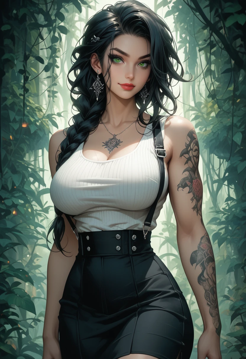 megan fox, cheerful face, happy, smiling, freckles on face, original dark brown hair with bow and fira, calebo ornament, fringe hair in the eyes wavy original, long eyelashes, green eyes with brightness, red lipstick, surrealism, shadow, stereogram, (photorealistic, realistic: 1.2), POV, atmospheric perspective, cinematic lighting, ray tracing, 8k, super detail, best quality, masterpiece, well detailed, (Canan EOS R6, 135mm, 1/1250s, f/2.8, ISO 400:0.9), night background, evening, forest background with moonlit flowers and stars on the horizon, damp, ugly lights, neckline, white langerie, back, round ass, lace calsinha, decorated golden choker, large earrings with pendant, tattoos and nose piercing.