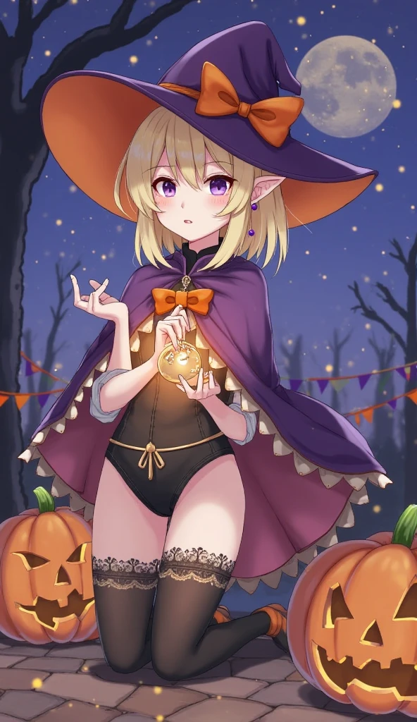 One length bob cut braided black hair,light pink magician hat,dark blue witch,Cute and pretty girl