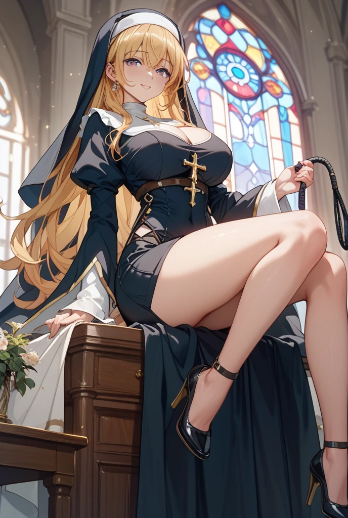 (in church),(realistic illustration). cute 27 yo ((blonde:1.3)) Caucasian woman with green eyes. Sexy (chubby:0.7) figure, natural breasts, beautiful ass. ((charming smile)). Eyeglasses, cardigan, black floral print sundress, high heels, Masterpiece, (highly detailed:1.2),(detailed face and eyes:1.2), 8k wallpaper, cinematic lighting. core shadows, high contrast, bokeh.