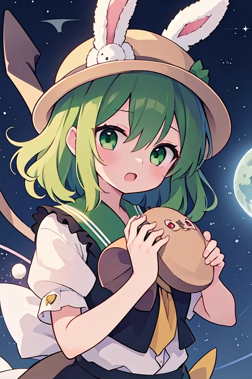 masterpiece, best quality, 1girl, solo, green eyes, komeiji koishi, hat, green hair, flower, blue flower, blue rose, rose, detached sleeves, short hair, bare shoulders, third eye, breasts, bow, smile, petals, dress, from side, medium breasts, looking at viewer, outdoors, black headwear, long sleeves, frills, cloud, wide sleeves, hat bow, closed mouth, choker, alternate costume, sky, black dress, white bow, blush, bangs, hair between eyes, flower field, finger to mouth, frilled sleeves, hand up, field, strapless, eyeball, white skirt, cloudy sky, hat ribbon, ribbon, strapless dress, detached collar, finger to cheek, adapted costume, standing, cowboy shot, upper body
