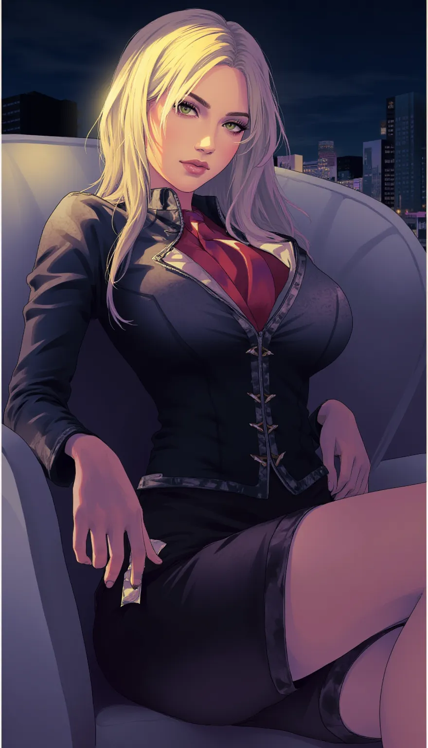 Beautiful woman with mid straight blond hair with blue eyes wearing Tight Jeans Skirt With Leather Belt, White Mid Sleeves Shirt, luxurious jewelry and luxurious necklace, rimless glasses, pointless gloves, high heel boots, standing in her bedroom at night of full moon, (caucasian skin), (light brown lipstick), (elegant mascara), (slim body with abs), (small breasts), (wide hips), midjourney, <lora:GoodHands-, <lora:GoodLegs-, UHD, high resolution, (masterpiece:1.9, best quality), (expressive eyes, perfect face, full body, expressive face, perfect body, perfect pussy, athletic, fit, slim body, blushing, Perfect makeup, eyeliner, beautiful eyelashes, smiling, horny face), ((best illumination, best shadows)), ((sexy pose))