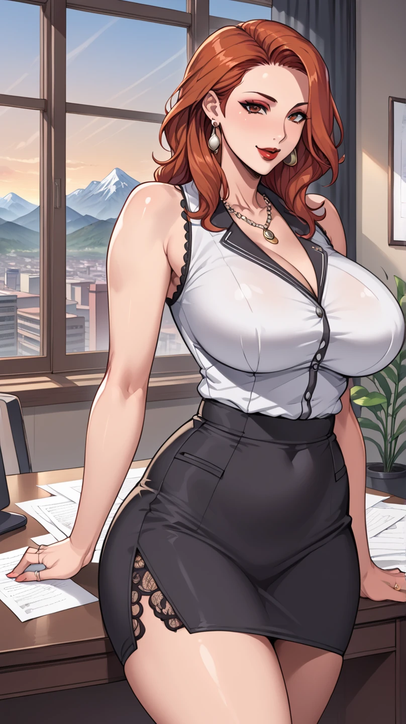 A redhead kushina in a sexy secretary uniform(white shirt and black skirt ) having sex with raikage (black man) ,woman and man office sex ,2 character,stealth sex ,behind the waal,milf ,big breast,porn scene ,nsfw,doggy style sex 