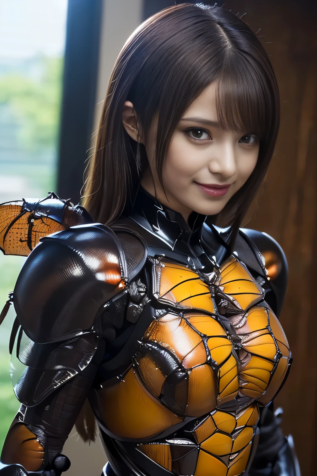 (high resolution,masterpiece,best quality,extremely detailed CG, anime, official art:1.4), realistic, photo, amazing fine details, all intricate, gloss and shiny,awesome many layers, 8k wall paper, 3d, sketch, kawaii, illustration,( solo:1.4), perfect female proportion,villainess, (fusion of dark brown cockroach and lady:1.4), (brown cockroach form lady:1.2), (brown cockroach lady:1.2), (fusion:1.2), (solo:1.4), (evil smile:1.2), muscular, abs, (cockroach brown exoskeleton bio insect suit:1.4), (cockroach brown exoskeleton bio insect armor:1.2), (brown transparency cockroach wing:1.4), (brown cockroach antennae:1.3),
