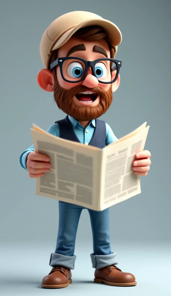 a one year old baby standing wearing boots, jeans and glasses holding a sign to his chest