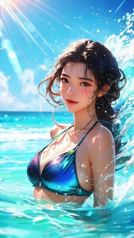 anime girl in yellow swimsuit in water, beautiful anime girl, smooth anime CG art, realistic cute girl painting, beautiful anime face, realistic anime, beautiful digital artwork, beautiful and attractive anime teen, beautiful anime woman, realistic anime art style, realistic young anime girl, beautiful anime portrait, attractive anime girl,