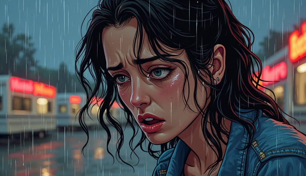 (1 girl) (masterpiece, best quality) ((the cutest camp councilor is sad she wont see you until next year)) , , , (stormy dark sky, sunset, raining) (beautiful forest background)
((Melancholy emotions:1.4)), ((realistic oil painting)) art by norman Rockwell, ((safe for work)), ((normalized huge chest))