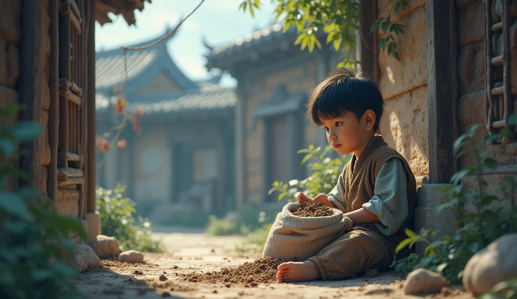 A little boy wears a linen and wears filial piety