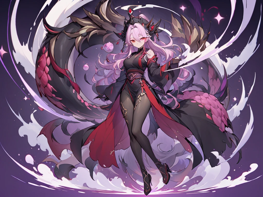Anime style girl, dragon horns, long blue hair, red inner color, yellow and red odd eyes, large breasts, short stature, scaled body, sitting on a throne