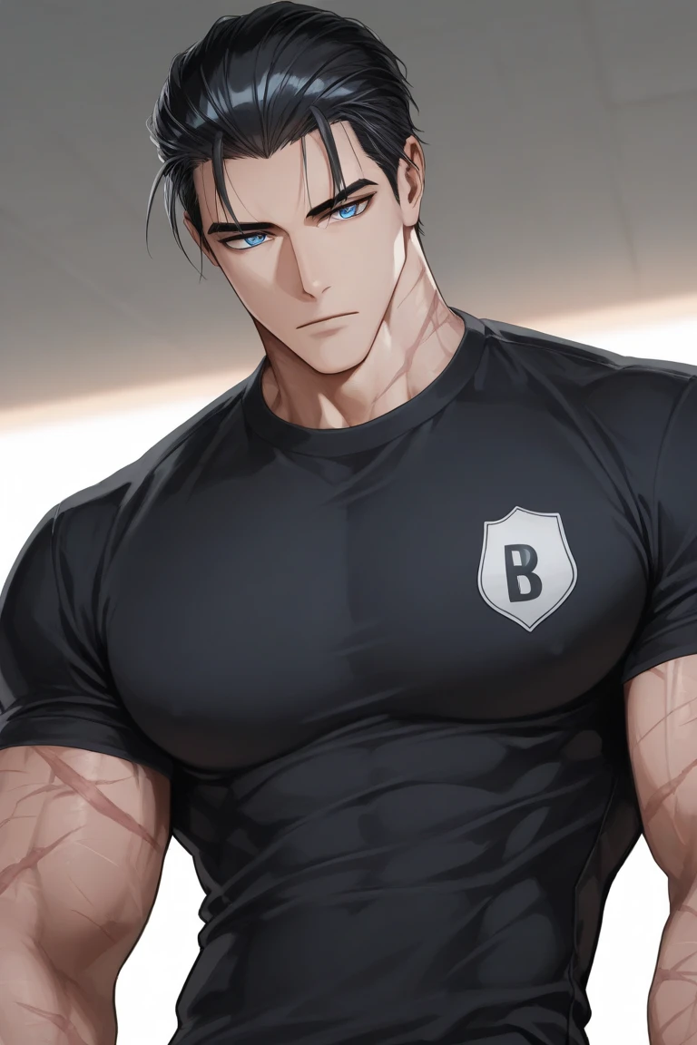(best quality,masterpiece:1.2),muscular male,fushiguro toji,black hair,black shirt,short sleeves,pants,monster