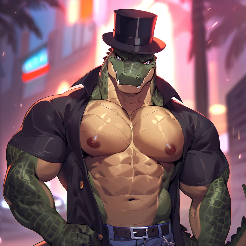 Male, solo, anthro, wolf, snout, long snout, teeth, ((emerald bowtie)), fangs, dilf, daddy, father figure, mature male, detailed hands, well drawn hands, night, dramatic lighting, standing, street, streetlamps, muscular, ((black fur)), (((white) long coat)), detailed lighting, (((white) pants half down)), (((white) emerald ribbon fedora)), white fur, dramatic lighting, white teeth, ((emerald chest tuft)), ((emerald eyes)), ((emerald linings (long coat))), pecs, ((emerald nipples)), ((emerald nose)), ((emerald details (long coat))), ((emerald sleeve cuffs)), ((emerald claws)), (((Emerald) Rose shaped buttons (long coat))), (((green) knot)), balls, ((unzipped (pants))), (((White) cock ring)), ((open mouth)), ((tongue out)), ((excessive precum)), ((emerald tongue)), ((((green) canine Penis))), (presenting belly), very detailed, high quality, high resolution