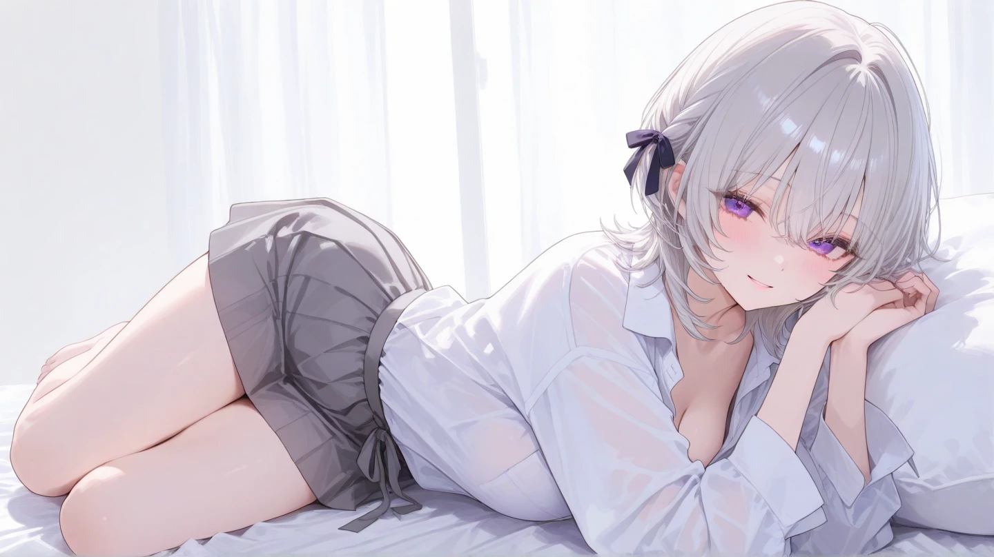 Nishikigi Sensoku、One girl、Clear skin、Beautiful Face、Beautiful eyes、White Hair、ribbon、Bobcut、Brown eyes、(sexual behavior:1.3)、(Penis is inserted:1.4)、Large Breasts、Showing genitals、(Shoot from the front)、Curvaceous、(White collared shirt See-through:1.3)、Take off your skirt、(Spread your legs with both hands:1.4)、On the bed、A painful face、Drooling、Sweat、Open your mouth、orgasm、View your viewers、Down to the last detail、Perfect Anatomy、Mastepiece、Ultra High Quality、High resolution、8k