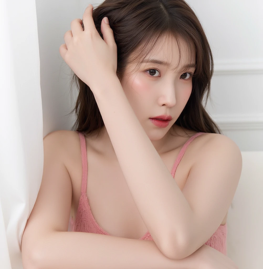a female school teacher, very thin, pale white skin, visible bones, wet sweat, very slender body, full body, panties , bra