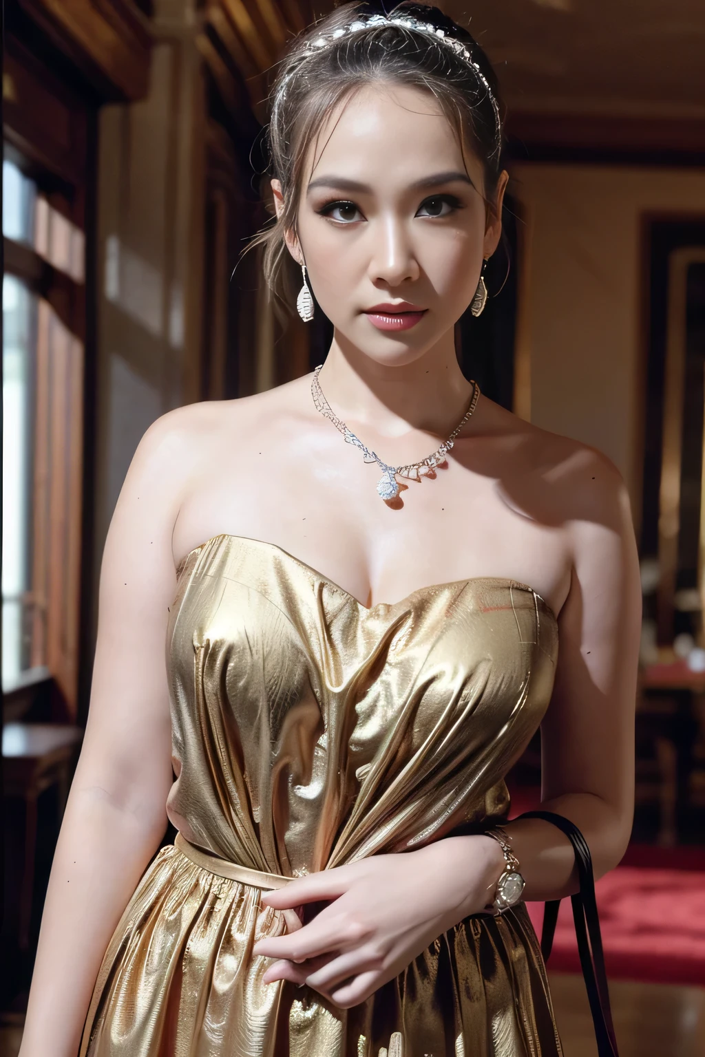 best quality, masterpiece, highres, 1girl,china dress,hair ornament,necklace, jewelry,Beautiful face,upon_body, tyndall effect,photorealistic, dark studio, rim lighting, two tone lighting,(high detailed skin:1.2), 8k uhd, dslr, soft lighting, high quality, volumetric lighting, candid, Photograph, high resolution, 4k, 8k, Bokeh,