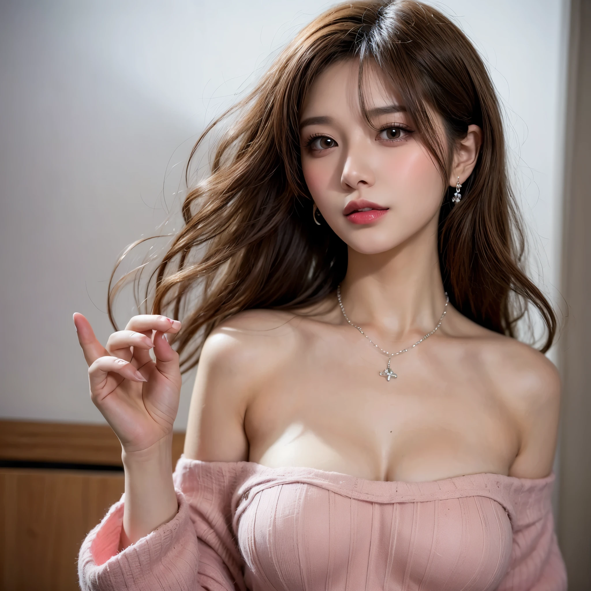 a woman, beautiful, amazing face and eyes, cosmetic, red glossy lips, (Extremely detailed beautiful face), (The sexiest look), (Sweatshirt), (best quality), (Super detailed), (Extremely detailed CG unified 8k wallpaper),original photo, Professional photography, (standing), (pure white background),(black hair),(big eyes),(Soft light source),(A little cleavage),(shorts),(black top)