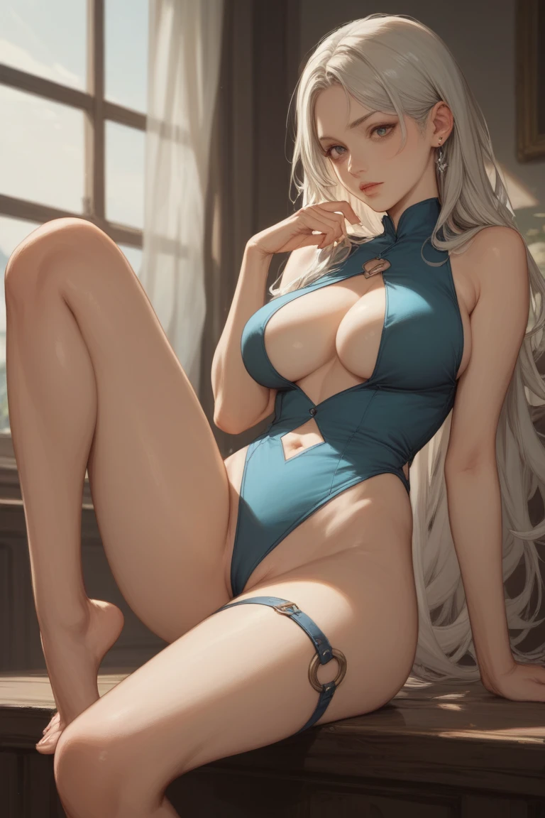 highest quality、Realistic、girl、Silver Hair、Light blue eyes、Long Hair、Light blue swimsuit、Tanned black body、A well-trained body、muscle、Abdominal muscles、athlete、Tan Skin、Brown black skin、slender、Sweat、Arms crossed、Ocean、Bust Shot