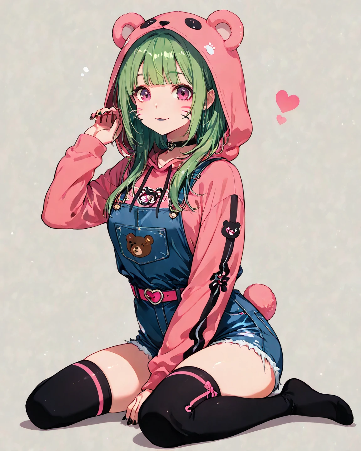 perspective:front,solo,blush,Ice in the mouth,sweating,whole body,Put your hands on your neck,Illustration style cuteness,shota,Wolf,Eyes are hearts,green,Cute face,Open your mouth,Cat Pose,Double teeth,long hoodie,, knee high boots ,Platform heels