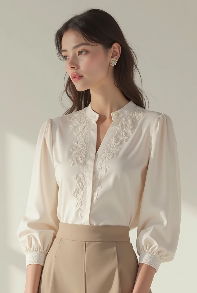 Blouse with fabric detail that covers breasts