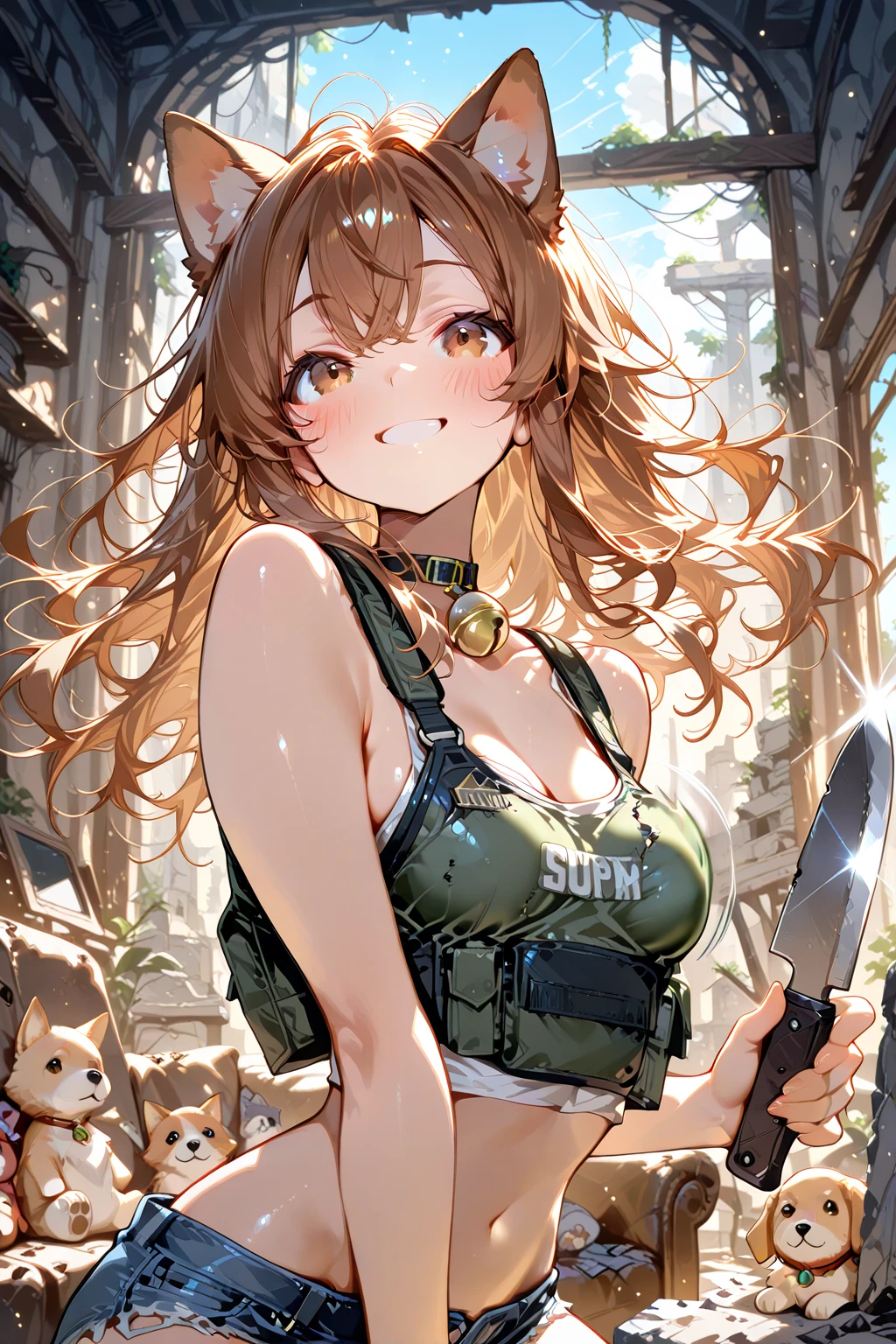 Star Wars, a chipmunk themed alien woman (sexy furry bikini, huge eyes, huge breasts, athletic, body fur, blaster pistol, cute) is sneaking up on an Imperial base. Forest