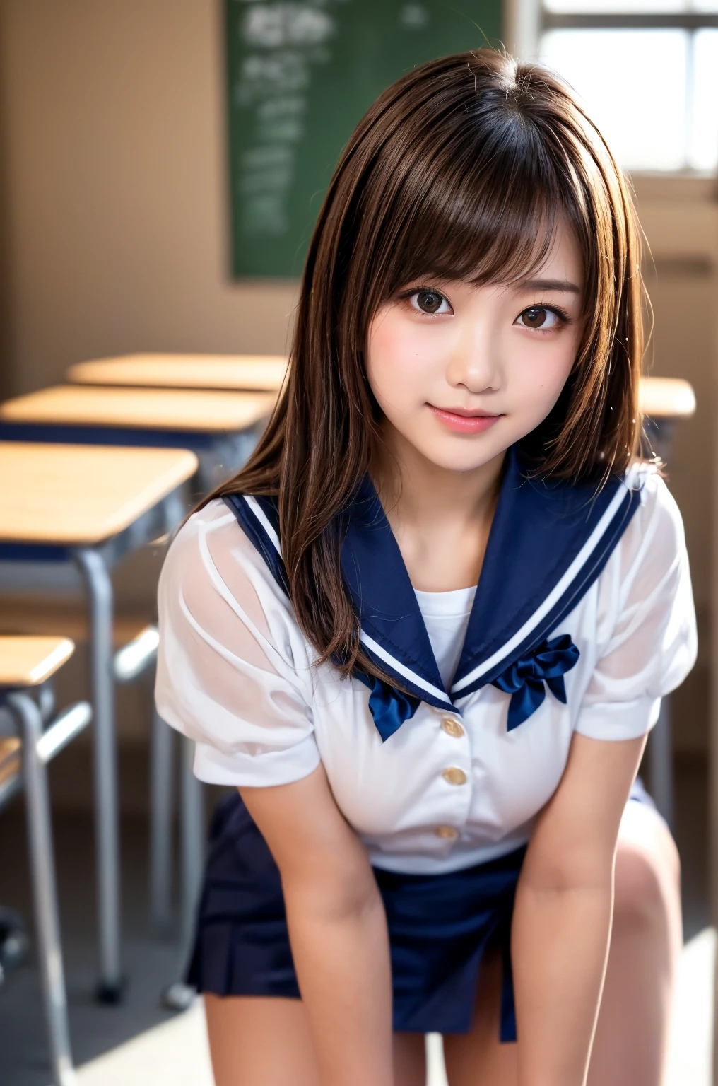 (((32k,high detal,high-detail、masterpiece,Attention to detail,full body Esbian,独奏))),Raw photo & realistic atmosphere,beautiful dark blue eyes,Detailed mouth,Glossy lips,Detailed eyebrows,Soft white skin that shines with every detail,Eyes drawn in detail、azure eyes,Very beautiful eyes,Detailed lips、Very beautiful face,Very well-formed face、Lifelike face,shiny beautiful lips, Realistic Young Gravure Idol, very beautiful school girl, ,Moderately beautiful, Young Sensual Gravure Idol, Young Gravure Idol, Beautiful, Cute and sexy16 year old schoolgirl,Wet,with a flushed face,Incredibly beautiful1Girls aged 6,short-cut,Brown shiny hair,Hair is wet,(M-shaped legs spreading in classroom,Lorena beautiful 16 year old schoolgirl,The skirt is flipped up,Lace panties are visible:1.7),(Beautiful fece,Looking at the camera:1.6),(The front of the black schoolgirl uniform is languidly open,darkness,Very dark,Pitch-black classroom with no lights on,Illuminate the subject with a flashlight,spot light:1.6),(Sexy body,well-shaped breasts,,Immature body, I'm anxious and about to cry,Moist eyes,cold smile,The glaring face is also beautiful:1.5),(Uniforms are torn to tatters,Sexy exposure,Detailed clean fingers,Correct hand,Front exposed,squatting and leaning forward:1.8)