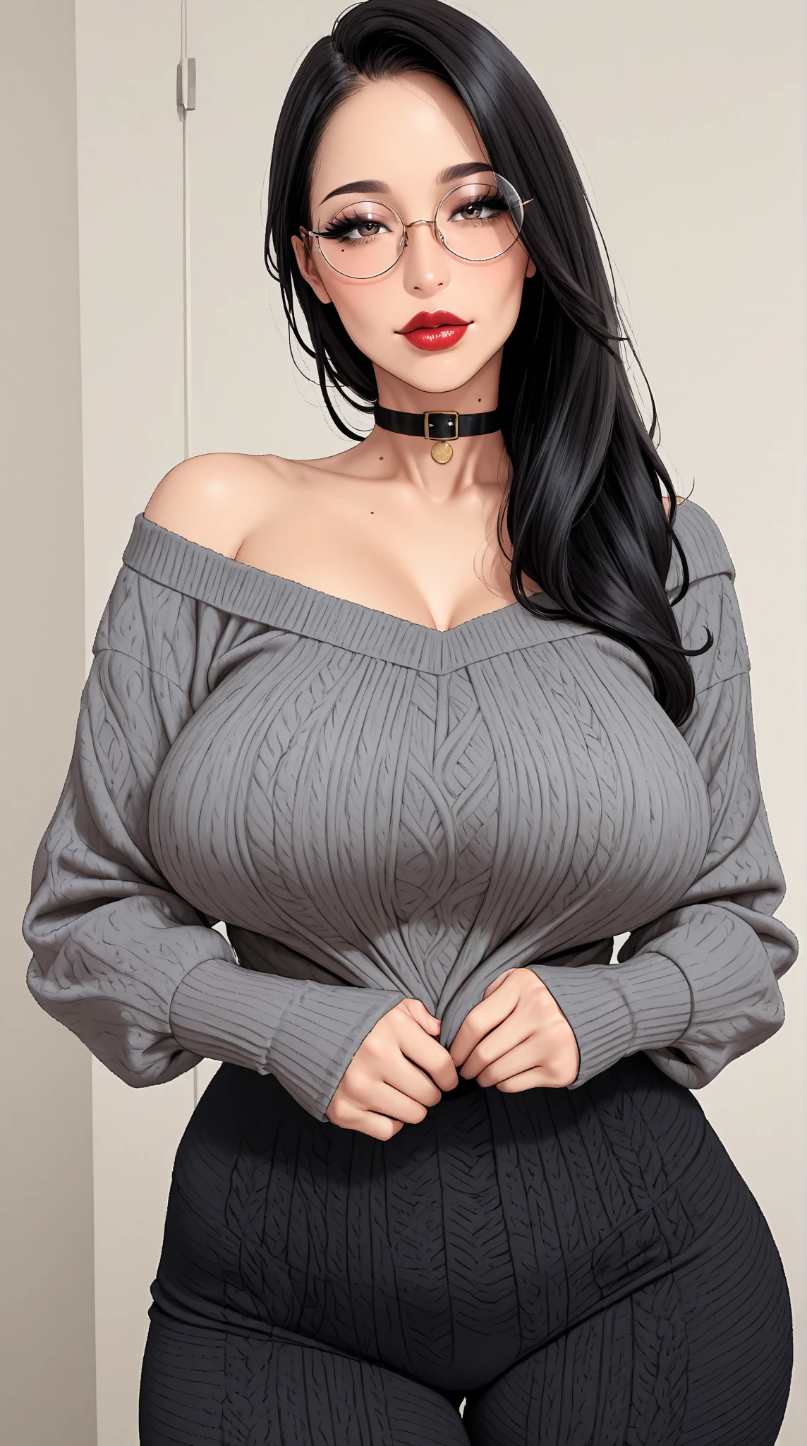 ((masterpiece)), ((best quality)), (detailed), perfect, solo, two-headed billieeilish, a woman, gorgeous woman, luscious lips, black hair, blue eyes, ((extremely detailed eyes)), eyes closing, (deep cleavage), sexy, (two heads, conjoined_dicephalus), (kissing:1.45), (wearing loose fitting sweater, plunging neckline), blushing, extremely aroused, lying on a couch on her side, falling asleep, yawning, ((focus on faces:1.3)), ((cheeks rubbing together)), ((rubbing crotch:1.3))