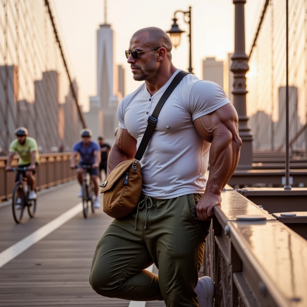 Masterpiece, denoise, void noise, one man, best quality, 8k resolution, male focus, focus only, amazing composition, volumetric lighting, super quality, elegant, Very detailed, front view, facing viewer, -----------, 35 years old, mature face, muscular, Caucasian, (((white skin, pale skin))), handsome, (detailed light-blue eyes), ((light blonde hair, messy medium hairstyle)), big ears, (hairy pectorals, thick plenty chest and body hair), (medium long beard), (((((Jim Sturgess mixed with Russell Tovey))))), (((big nipples, perky nipples))), ------------, ((((detailed shorts)))), (((knees up view))), (((shirtless))), (((directly in front of viewer))), (((standing straight)))