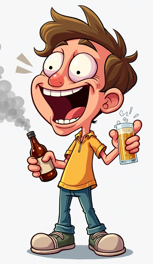 Shirt which has animated faces smoking cigar and drinking beer mugs and marijuana 