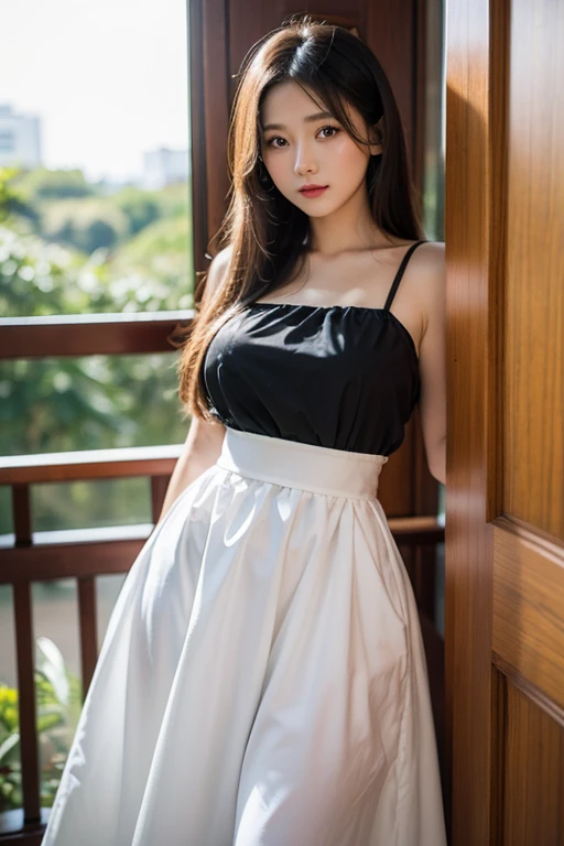 (((masterpiece))), (((highest quality: 1.4))), ((Super detailed: 1.4)) , ulzzang-6500-v1.1, (RAW Photos:1.2), (Realistic), (See through:1.3), (masterpiece), (Genuine:1.4), Very detailed, Sharp focus, Tensura、Luminous Valentine、One beautiful woman, ((Beautiful and shiny silver hair))、Fine grain、Detailed face、赤i、Gothic Lolita Maid Clothing、Knee-high stockings、