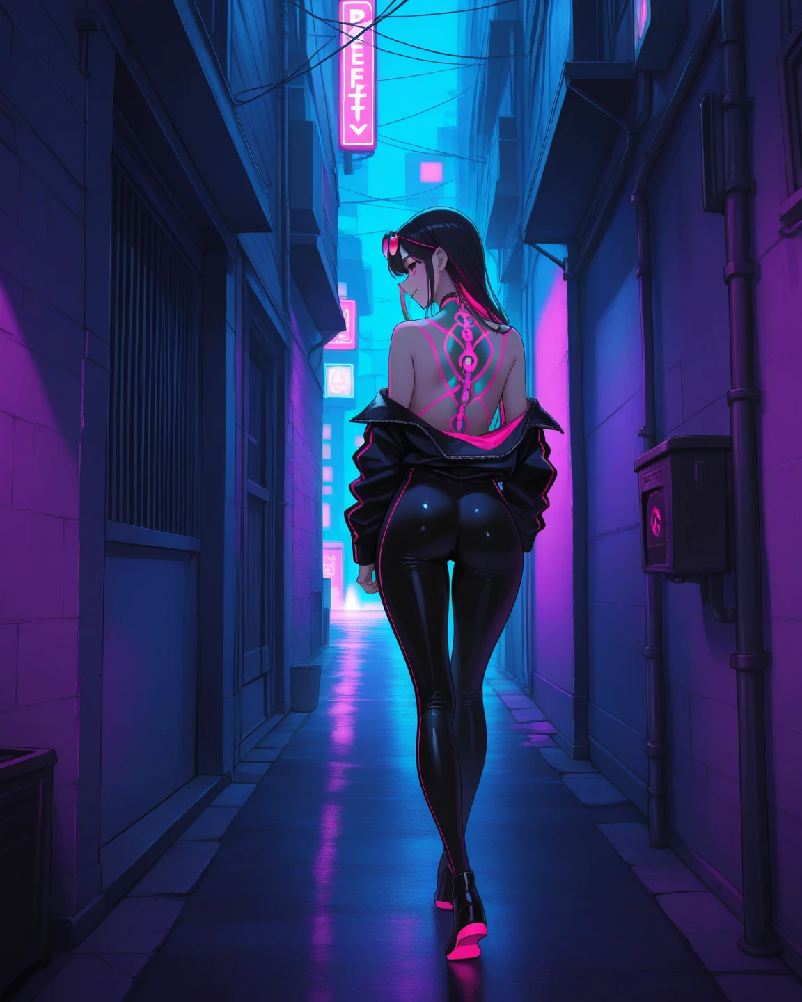 Gorgeous Woman ( neon cyberpunk ), neon sings, neon lighting, rtx lighting