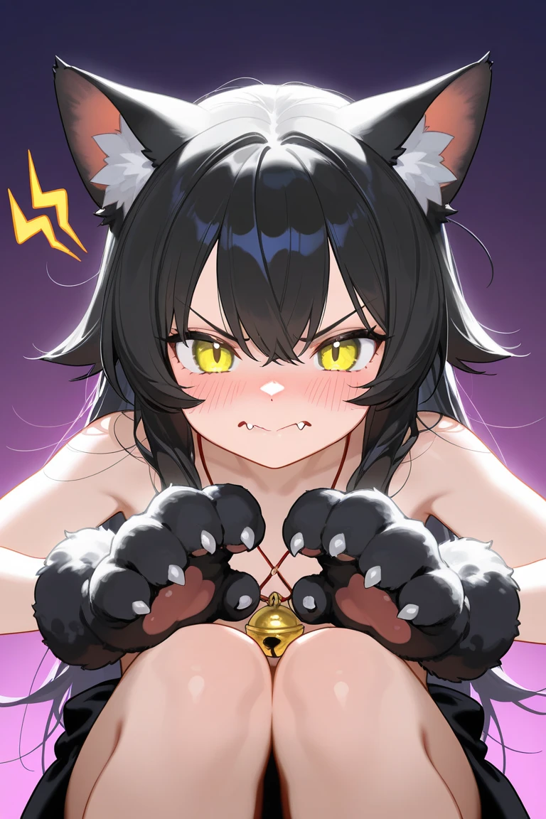 Dragon ball fighterz, Android 21, red eyes, black nails, dark brown skin, laTina nsfw, 18+, big tits, naked, cat ears, cat tail, cat whiskers, black nipples muscles, six pac, defined muscles, angry feral expression, thong, crop top tight fit, giant tits, brown skin, hyper tits, giant chest, super big , tall, thicc, holding tits up, heavy tits