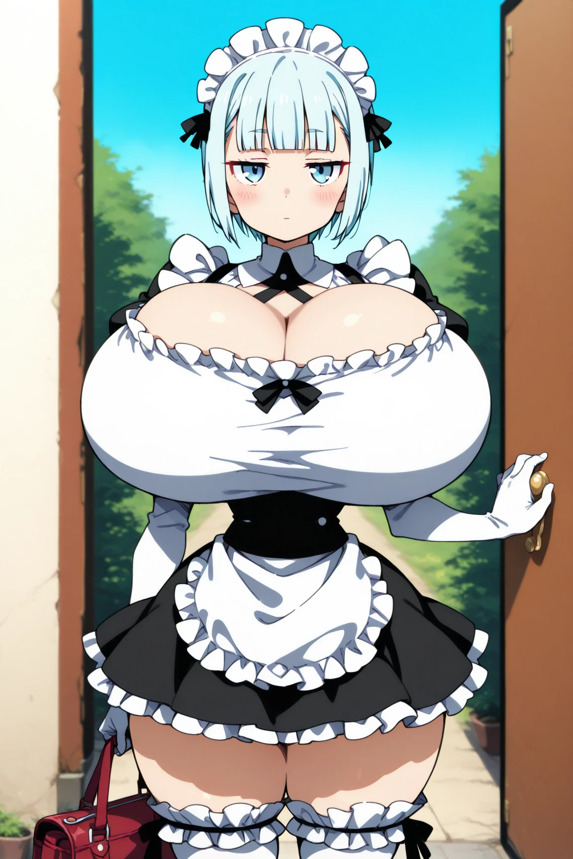 ryulion, ryu lion, blonde hair, blue eyes, elf, hair between eyes, pointy ears, short hair, (small breast:1.2),
BREAK apron, black pantyhose, dress, green dress, long sleeves, maid, maid apron, maid headdress, pantyhose, white apron,
BREAK looking at viewer,
BREAK outdoors, city,
BREAK (masterpiece:1.2), best quality, high resolution, unity 8k wallpaper, (illustration:0.8), (beautiful detailed eyes:1.6), extremely detailed face, perfect lighting, extremely detailed CG, (perfect hands, perfect anatomy), (large breasts, lamia:1.6)