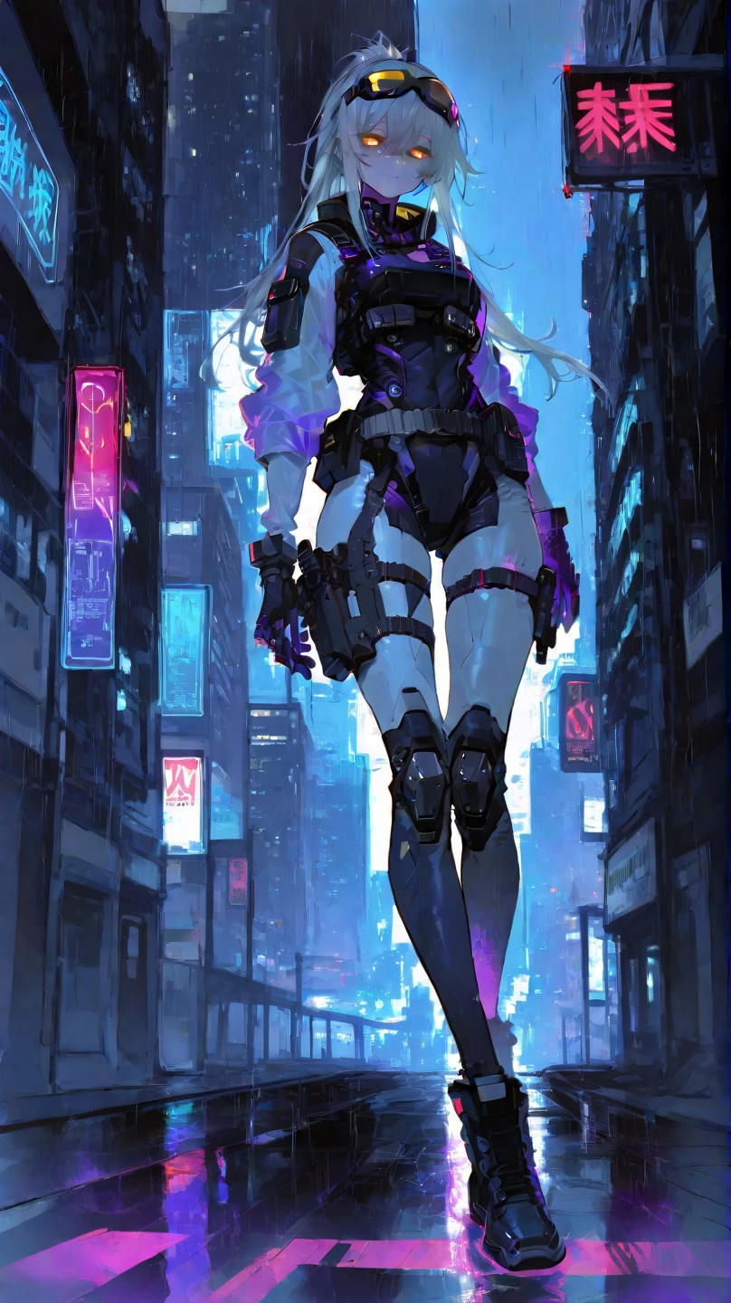 Cyberpunk style beautiful girl city scene