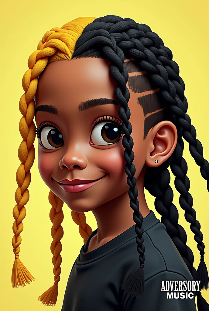 Menina negra, loli, moletom e capuz e detalhado em dourado, sorriso claro, turbante, roupas afro, princesa, blurry, cabelo preso, dread's ,cabelo preto, fundo simples e branco (belo rosto detalhado), (belos olhos detalhados),